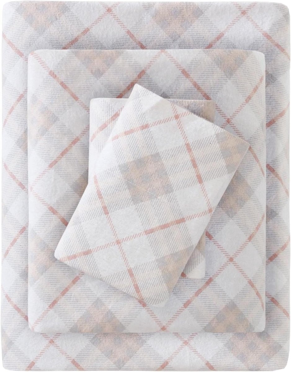 Katoenen Flanellen Lakenset Full - Roze Plaid - Ultrazacht Beddengoed