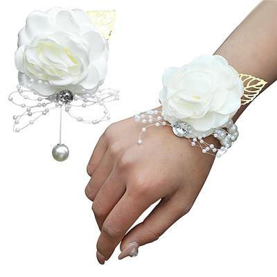 2er-Pack Blumen-Ansteckblumen-Set für das Handgelenk, handgefertigte künstliche Rosen aus Seide als Hochzeitsblumen-Accessoires, Abschlussball-/Anzug-Dekor