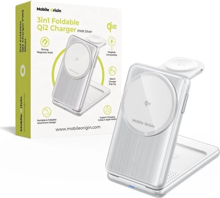 Mobile Origin 3in1 Foldable Qi2 Charger PW8 Silver