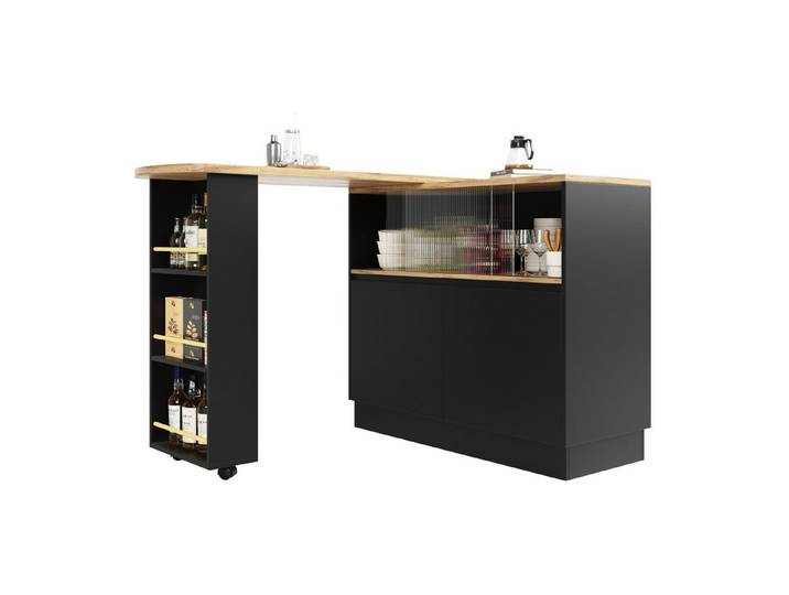 i@home Bartisch Um 360° drehbare Sideboard mit Ablageflächen und Glas, weiß/schwarz (1*Hauptkörper,1*Beweglicher Teil,1*Anschlussplatte), Hauptkörper 90 x 45 x 100 cm