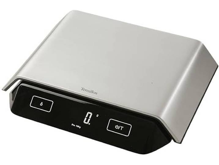 TERRAILLON Profi-Küchenwaage – Tara, Flüssigkeitsumrechnung, Anti-Staub-Beschichtung, Wiegebereich 10 kg – Modell 'Supreme' Silber/Schwarz