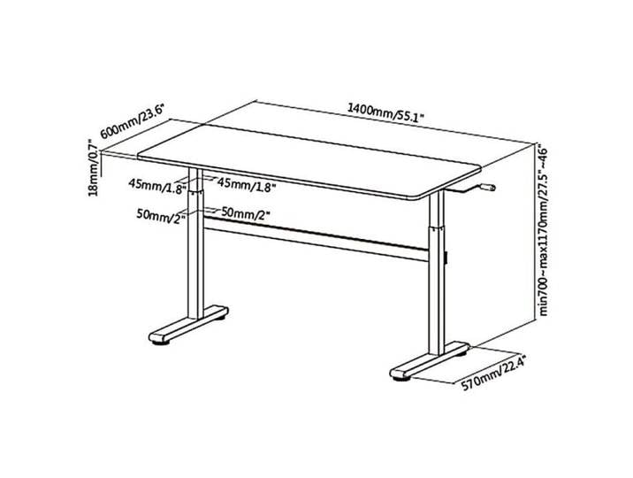 Bureau - Ergo office - ER-401 W - Blanc - 140 cm x 60 cm - Réglage manuel