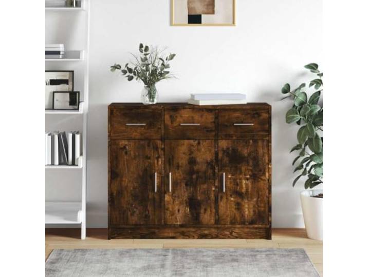HEFZGDB Klassisches Sideboard mit zeitlosem Design, Sideboard mit großzügigem Stauraum, aus Holzwerkstoff, mit Präsentationsfläche für Deko in Räuchereiche