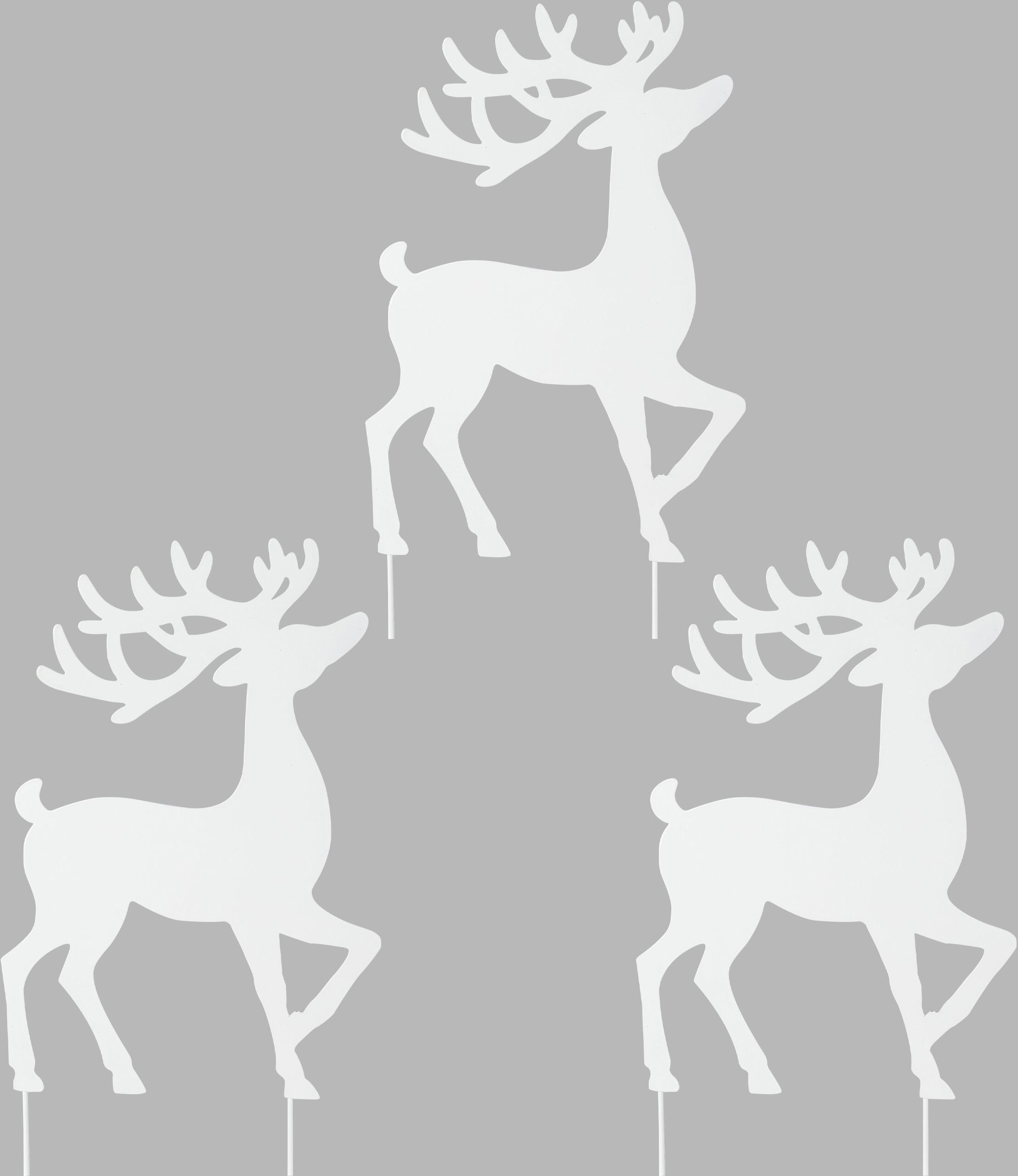 Weihnachtsfigur CREATIV DECO "Weihnachtsdeko", weiss (weiß), B:21cm H:36cm T:0,5cm, Metall, Dekofiguren, Weihnachtsfigur, Hirsch zum Stecken weiß B/H/T: 21cm x 36cm x 0,5cm