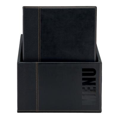 Securit® Box mit 20 A4 Speisekartenhüllen "Trendy" - Schwarz - Kunstleder - 4 Sichtseiten