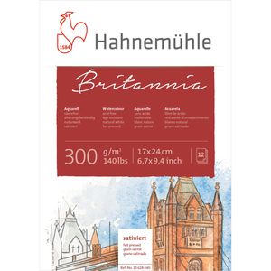 Hahnemühle Aquarellpapier Britannia Block, 17 x 24 cm, 300 g/m², weiß, satiniert, geleimt, 12 Blatt