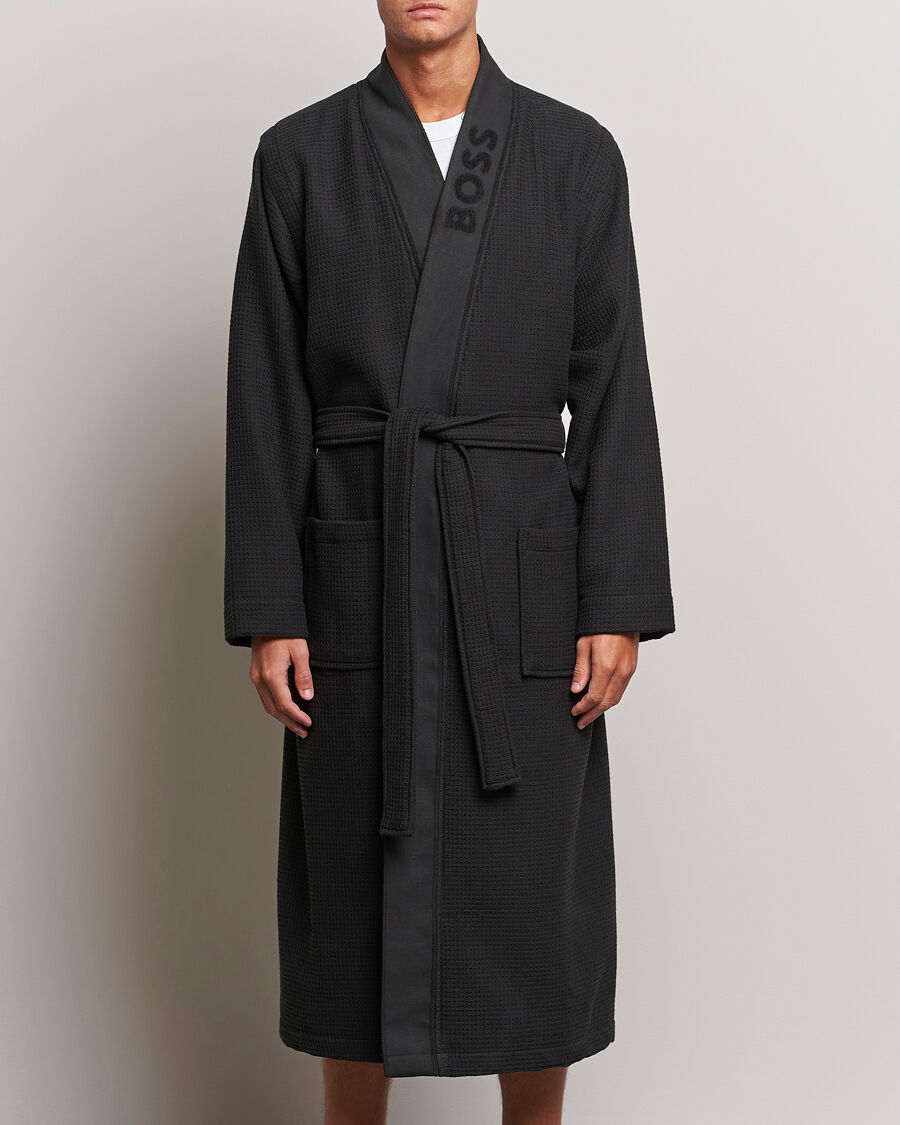 Boss BLACK Waffle Robe Black men S Sort