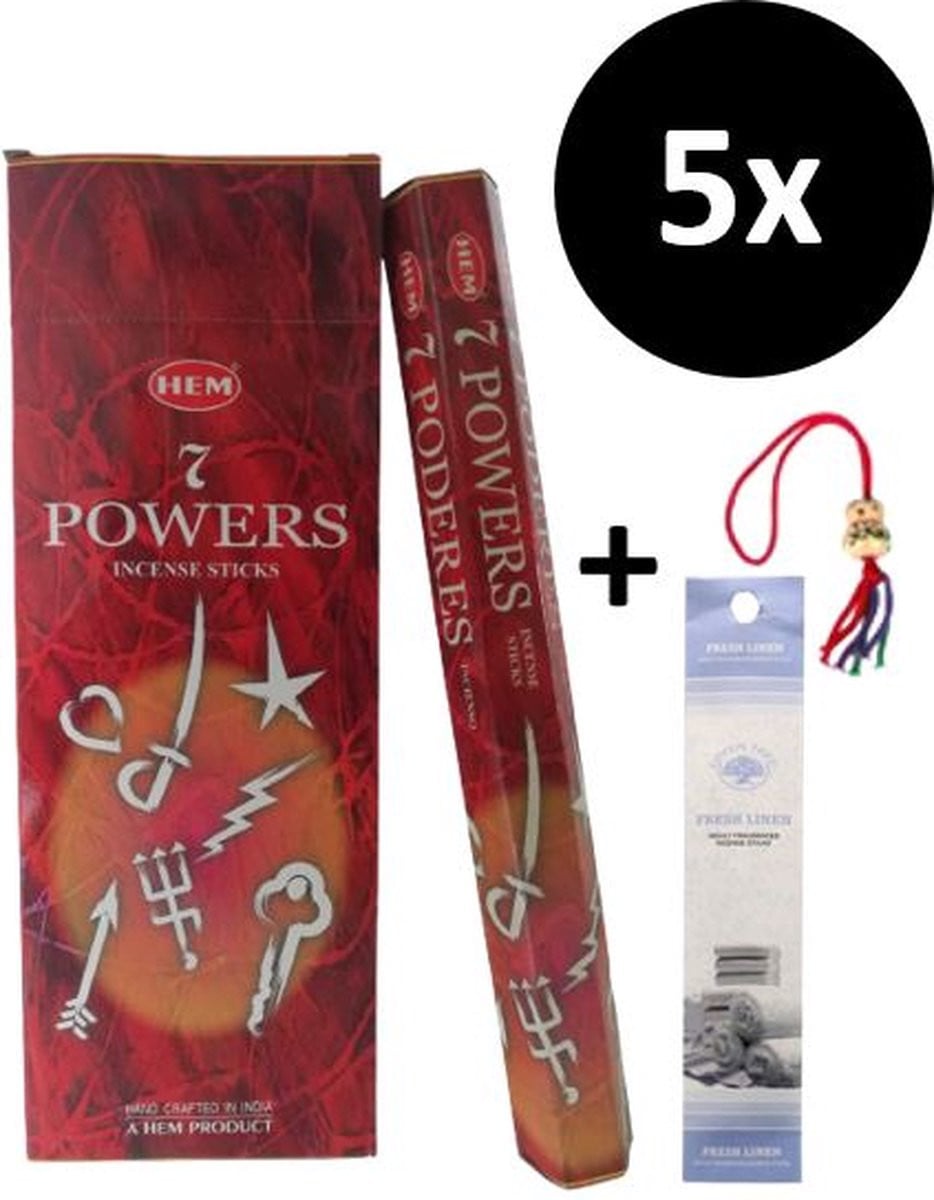 Wierookstokjes 7 Powers met 100 stokjes, 5 mini stokjes en 1 gelukspoppetje