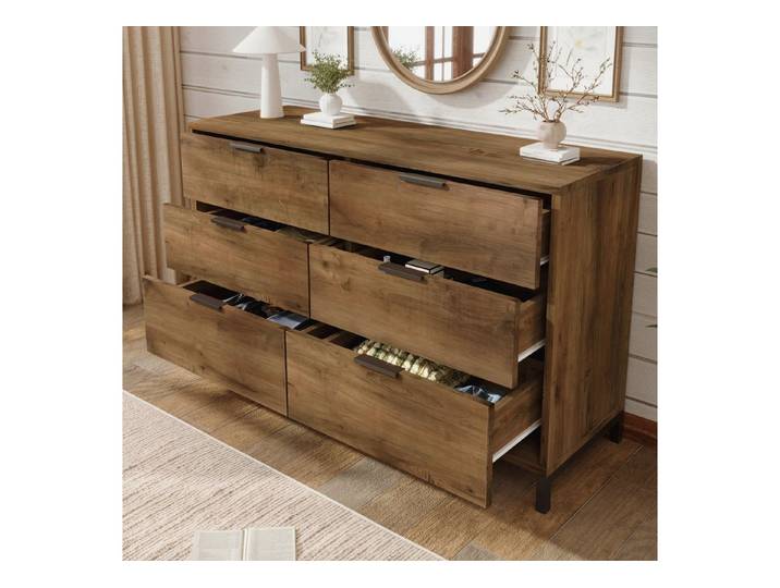 Flieks Kommode, Sideboard Schrank mit 6 Schubladen 120x40x76cm