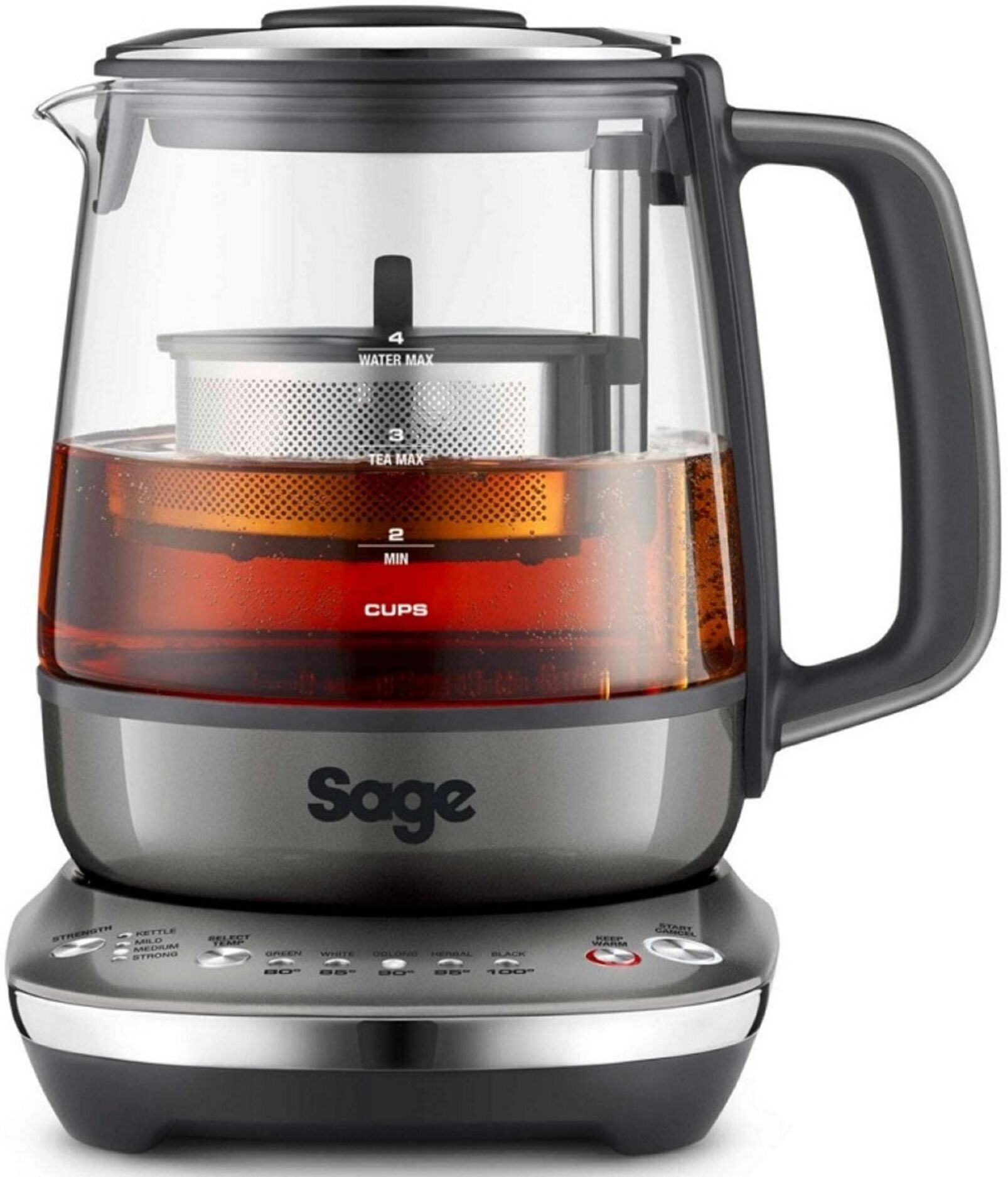 SAGE Wasserkocher "Tea Maker Compact", grau, B:19,4cm H:29,7cm T:25,4cm, Wasserkocher, Tee-Ziehzeit einstellbar, Tee-Funktion, Sichtfenster, Temperaturregler, Wasserkocher grau Einheitsgröße