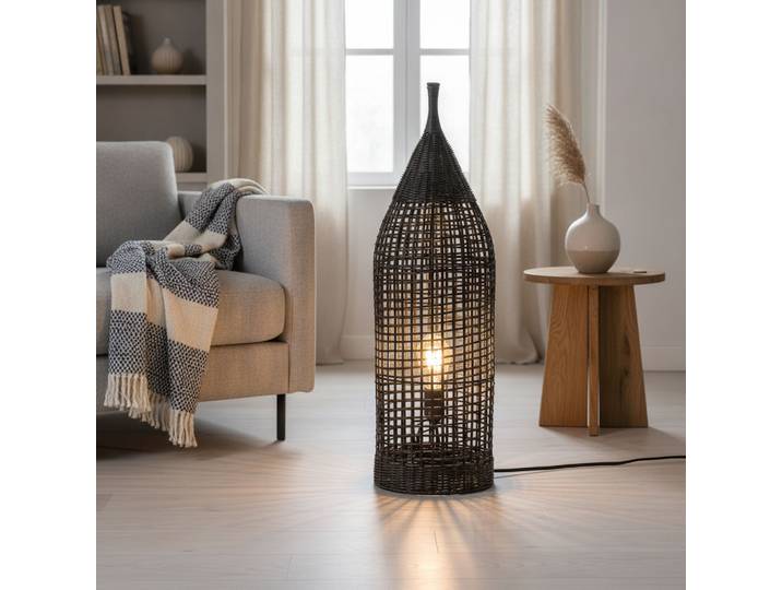 Bohemian vloerlamp Naos rotan 73H zwart Lyora - 109370