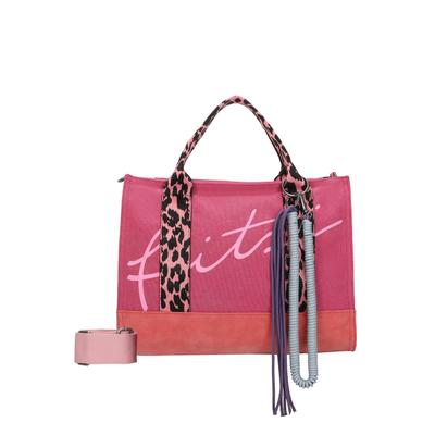 Schultertasche FRITZI AUS PREUSSEN "Tote Bag Limited Summer Leo Pink Fruity", Damen, Gr. B/H/T: 40cm x 29,5cm x 14cm, rosa, Baumwolle, mehrfarbig, Taschen Schultertasche, mit abnehmbarer Kordel