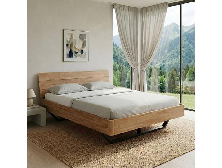 Mid.you Bett, Eichefarben, Metall, Eiche,Eiche, Hartholz,Hartholz, 180x200 cm, sichtbare Massivholzteile, Schlafzimmer, Bett, Doppelbetten