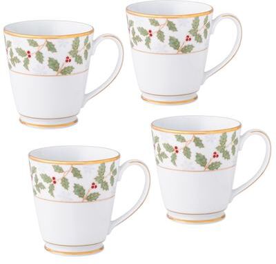 Noritake Holly & Berry Gold Set of 4 Mugs, 12 oz.