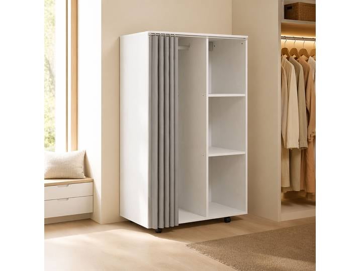 HOMCOM Armoire Mobile Blanc 6 Roulettes Tringle et Étagères