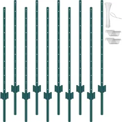 VEVOR 4 Fuß Zaunpfosten, 10er-Pack T-Pfosten Hochleistungs-Zaunpfosten aus Metall, stabile Zaunpfähle aus Stahl für Gartenhof, Rasen, Bauernhöfe und Maschendrahtzäune im Freien, grün