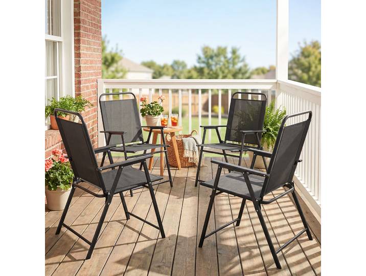 Outsunny Chaises de Jardin Pliantes Lot de 4 Accoudoirs Noir