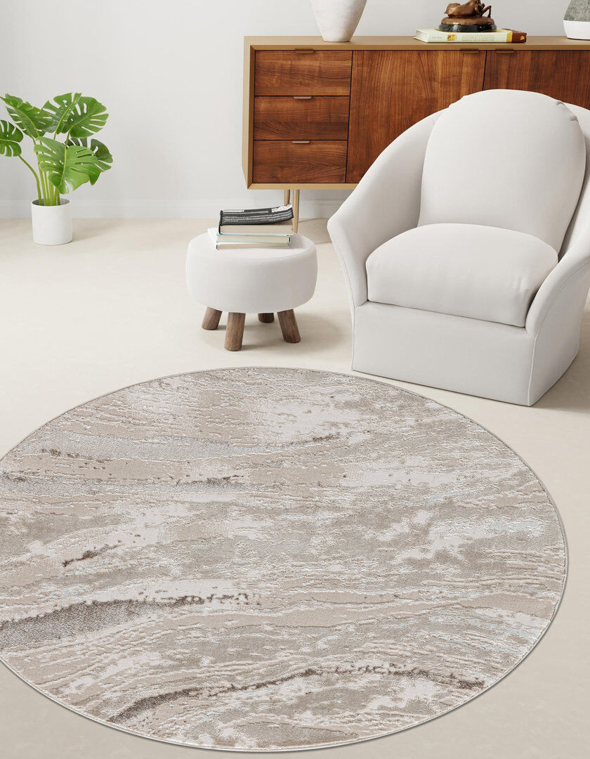Stylish Home Solid Colour Area Rug Biege Round 120 cm