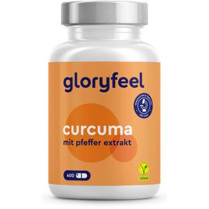 gloryfeel Curcumin Curcuma, 400 Kapseln, Kurkuma Pulver + Schwarzer Pfeffer Extrakt, je 700 mg