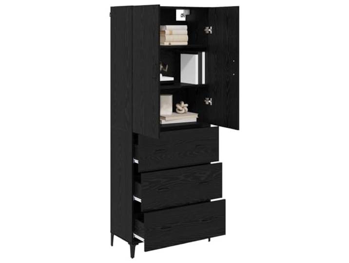 KTHLBRH Sideboard Eiche schwarz 69,5 x 34 x 180 cm Holz mehrschichtig Minimalistisches Design, Aufbewahrungsschrank für Wohnzimmer, rechteckige Form, Nutzfläche an der Wand
