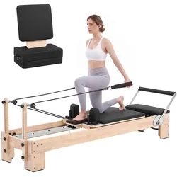 VEVOR Pilates Reformer Gerät aus Gummibaumholz 181 kg 2400 x 680 x 915 mm Ideal für Home-Gyms und Studios, mit Leisem Schlittenlauf, Verstellbarer Kopfstütze, Pilates-Box, Jumpboard und Fußschlaufen