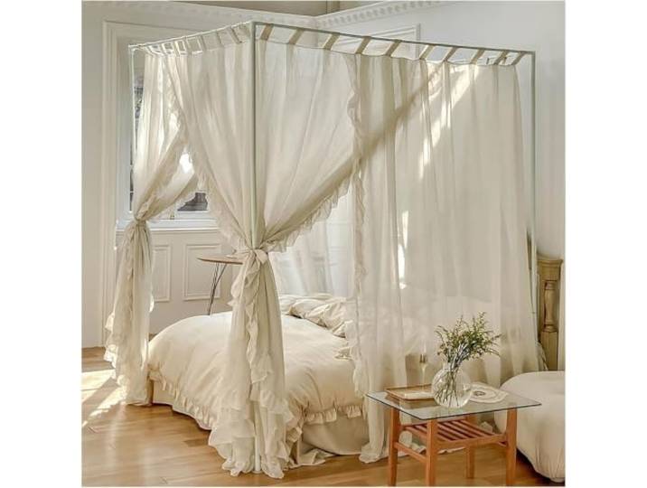 REHOOF Moskitonetz Für Bett Vorhang, Betthimmel Für 4 Ecken, Eleganter Bettbehang Mit Halterungen, Luftiges Netzgewebe, Dekoration Für Schlafzimmer Und Doppelbett 200 * 220 * 210cm