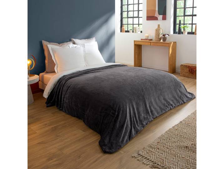 Couverture polaire extra douce coloris anthracite 180x220 cm