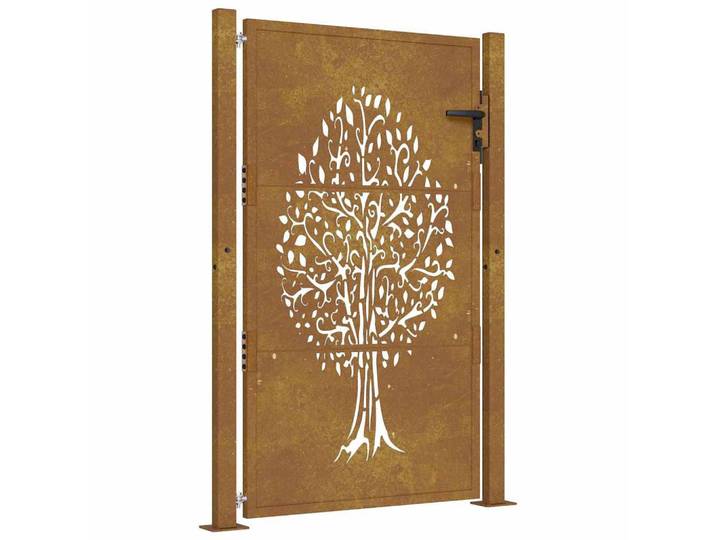 vidaXL Gartentor 100/125 Cm Cortenstahl Baumdesign, Braun, Metall, 130 cm, Gartenzubehör