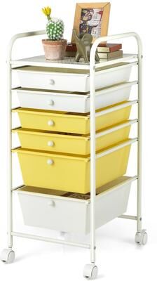 6 Storage Drawer Rolling Cart Multipurpose Mobile Utility Cart