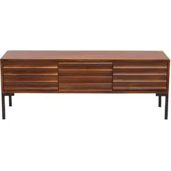 TV-Möbel aus dunklem, massivem Mangoholz und schwarzem Metall 3 Türen B120 cm ONDA