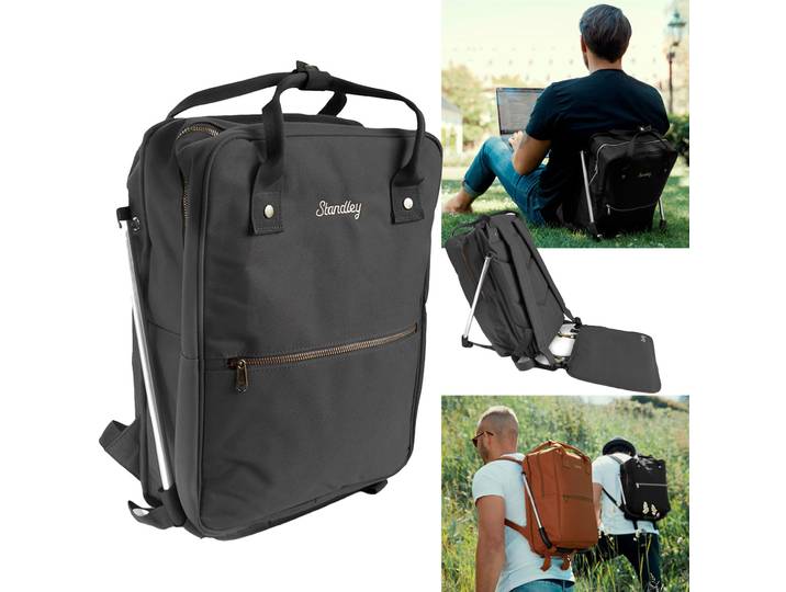 Rucksack mit Rückenlehne zum Sitzen, Schwarz, wasserfest, 1 kg, Sitzrucksack