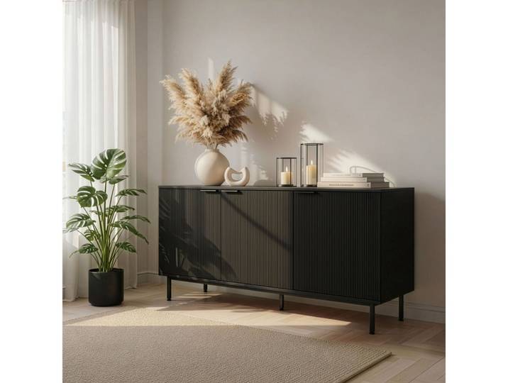 HOME DELUXE Sideboard Kommode NYLA, 154 x 73 cm 6 Fächer & gerillte Front, Schrank, Anrichte