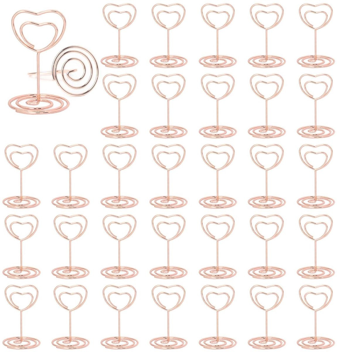 Dailygoods 30 stuks Roségouden Tafelkaarthouders Hartvormig - Fotohouders en Menukaarthouders met Klemmen