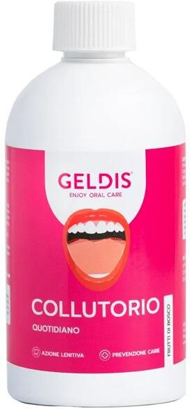 Geldis Collutorio Protettivo e Lenitivo Gusto Frutti di Bosco 500 ml Trattamento Quotidiano Anti-Carie con Fluoro e Aloe Vera