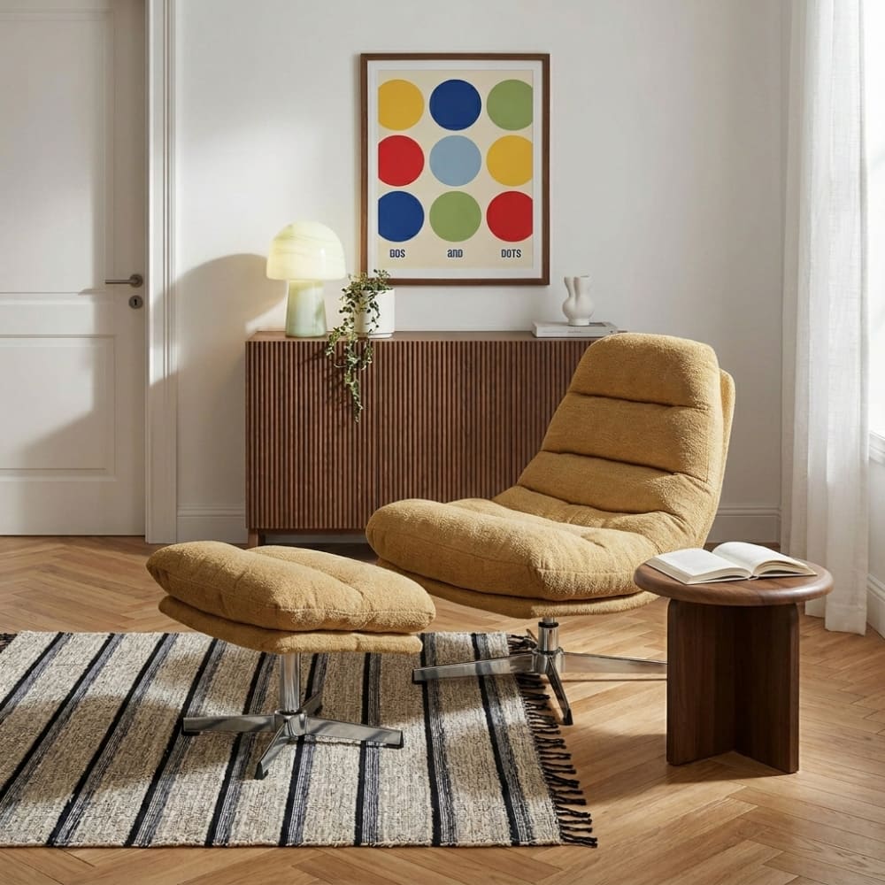 Baita Fauteuil rotatif 1 place + repose-pieds tissu jaune moutarde Jaune 78x92x88cm