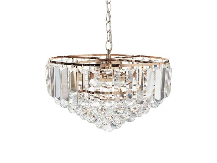 Beliani Lustre Glamour Lampe Suspendue en Métal et Cristaux Verre Doré ⌀ 49 cm Acheiro