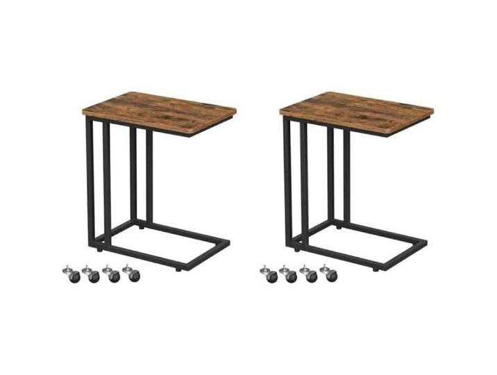 VASAGLE Table de Chevet Lot de 2 avec Cadre en Acier et roulettes Montage Facile Marron Rustique et Noir LCT644B01