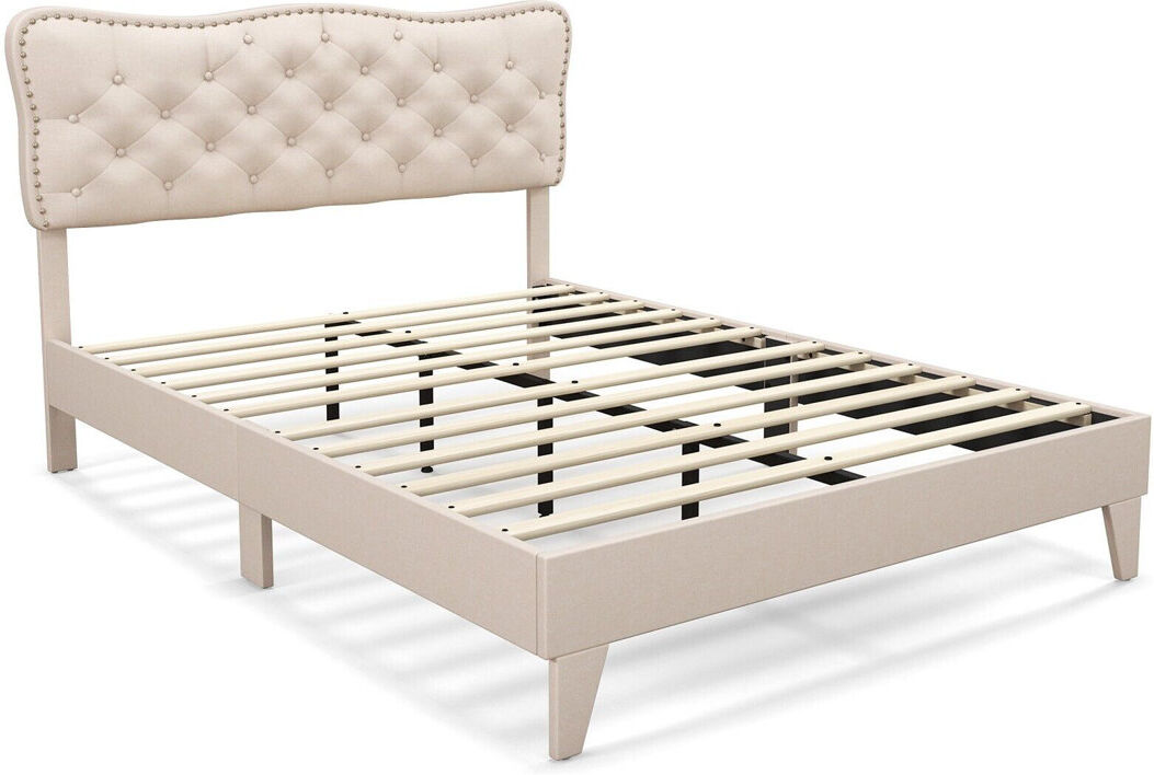 Lark Manor Upholstered Linen Bed Beige European Double (150 x 197 cm)