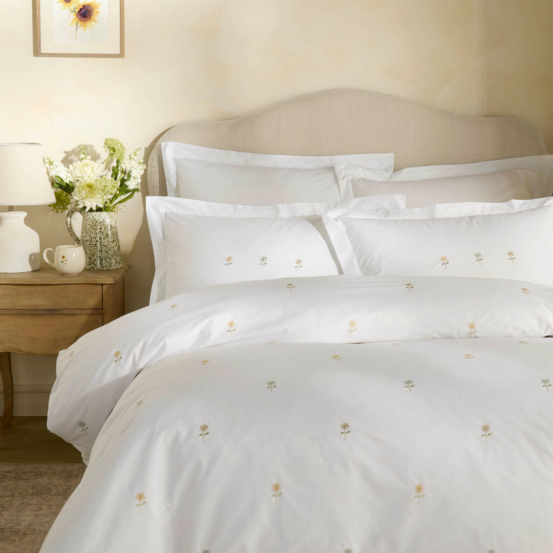 Sophie Allport EMBROIDERED SUNFLOWERS White King Duvet Cover + 2 pillowcases