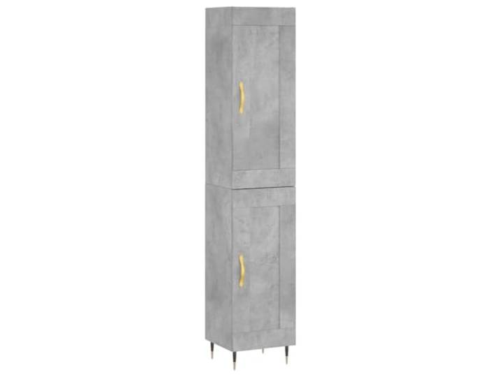 Makastle Highboard Wohnzimmer 34,5x34x180 cm Betongrau Holzwerkstoff mit Metallfüßen und Türen