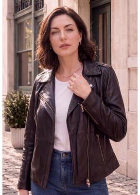 Plus Size Women's Plus Size Moto Leather Jacket by Roaman's in Black (Size 40 W) Motorcycle Zip