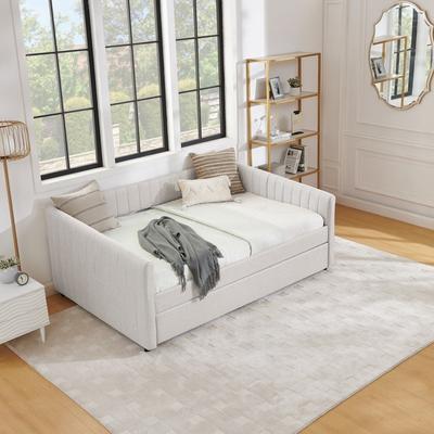 Vertical Stripes Daybed with Trundle Upholstered Sofa Bed