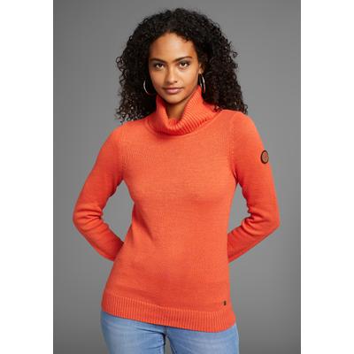 Rollkragenpullover KANGAROOS, Damen, Gr. 40/42, orange (orange, meliert), Strick, Obermaterial: 60% Baumwolle, 40% Polyacryl, figurbetont hüftbedeckend, Rippbündchen, Pullover Rollkragenpullover, mit Schalkragen, Langarm, Warm & Kuschelig, Topseller