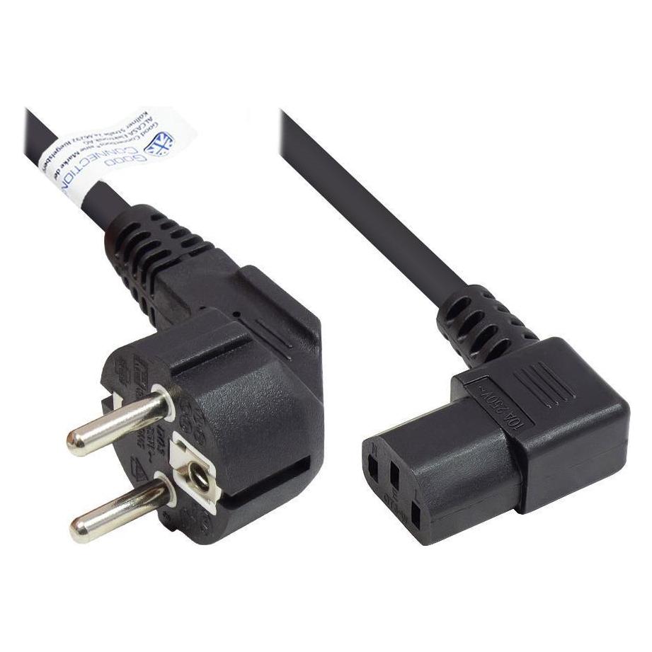 Good Connections Netzkabel Schutzkontakt-Stecker Typ E+F (CEE 7/7, gewinkelt) an C13 (rechts gewinkelt), schwarz, 0,7 (1.80 m, CEE 7/7) (P0131-S018)