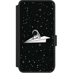 Nivocase Klapphülle für Samsung Galaxy S25 Handyhülle aus Kunst Leder NIVOflip schwarz Astronaut Comic (Samsung Galaxy S25), Smartphone Hülle, Schwarz