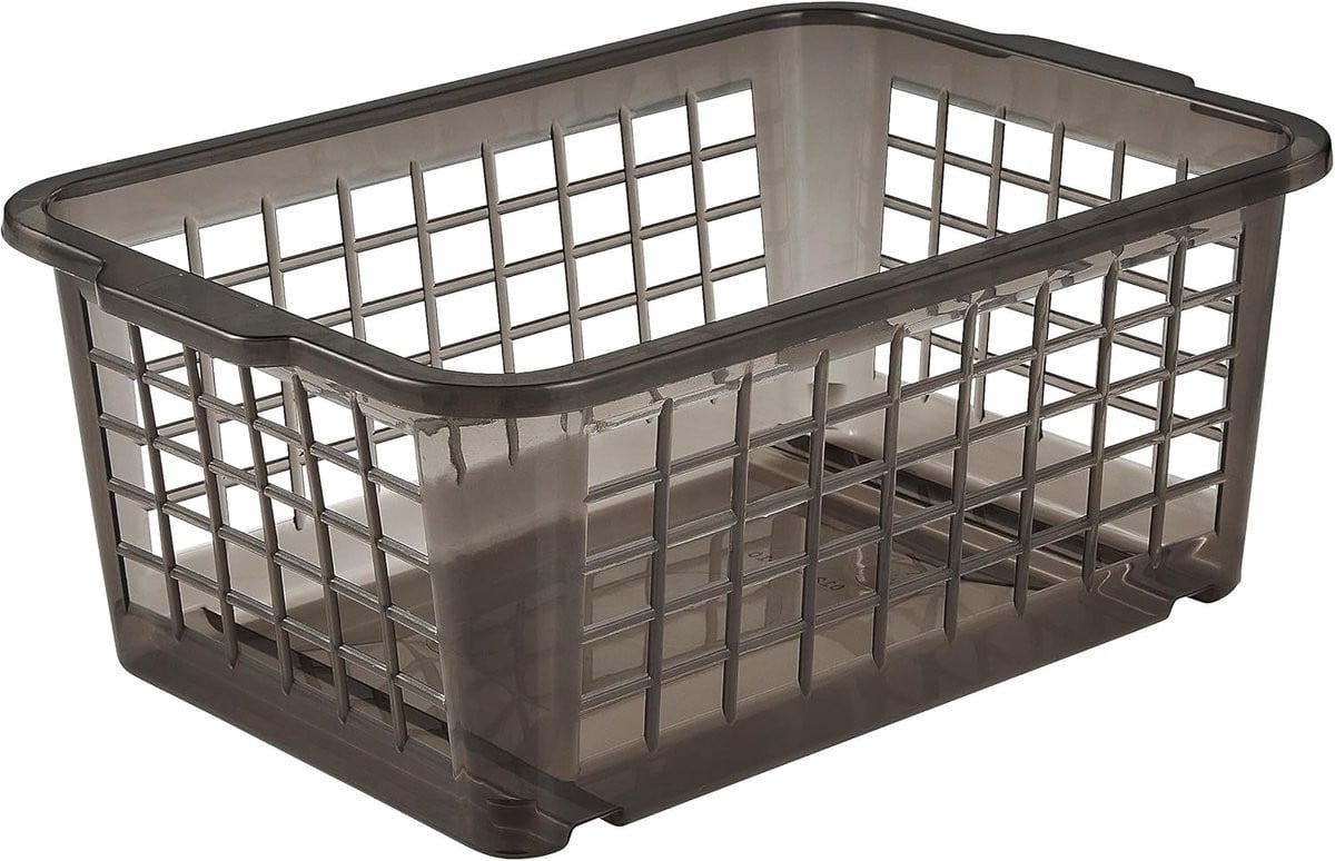 Stapelbare kunststof opbergmand met handvatten, Solid, Grijs