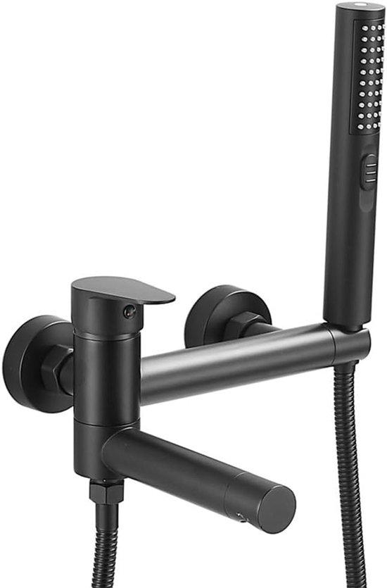 Famanu Badarmatur Set - Duscharmatur mit verstellbarem Abstand - Wandmontage - Keramisches Ventil - Matt Schwarz