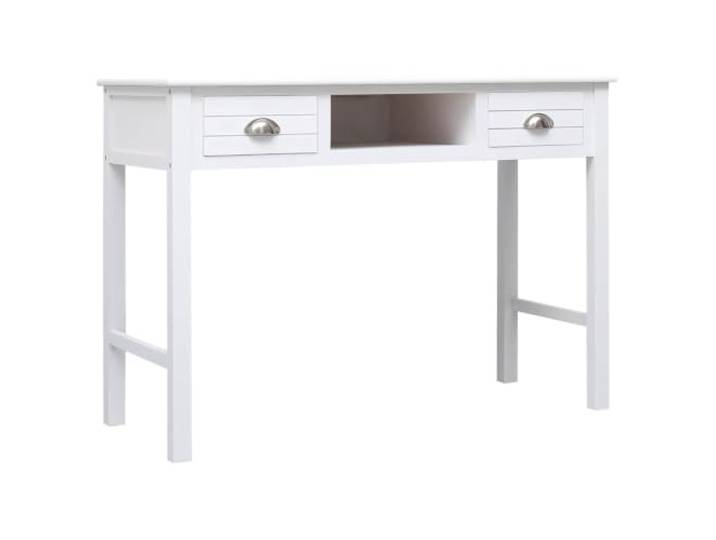 HKQWPBF Schreibtisch Weiß 108x45x76 cm Massivholz Paulownia 2 Schubladen, 1 offenes Fach, geräumige Arbeitsfläche, Konsolentisch, Computertisch