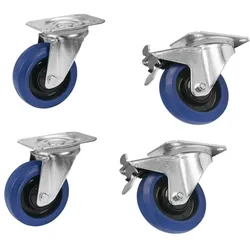 ROADINGER Set Lenkrollen 100mm blau 2x RD-100 + 2x RD-100B mit Bremse