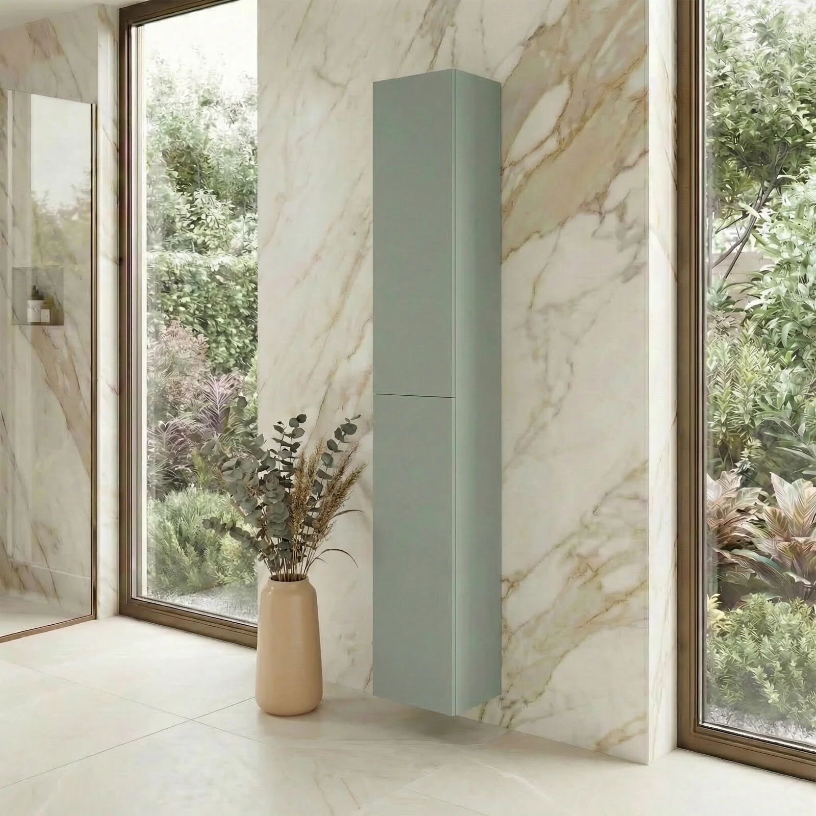 garneroarredamenti Colonna bagno sospesa 30x160h cm 2 ante verde salvia Speranza
